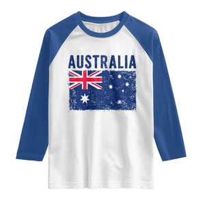 Vintage Australia Flag Raglan Shirt Distressed Patriotic Country Pride Graphic TS10 White Royal Print Your Wear