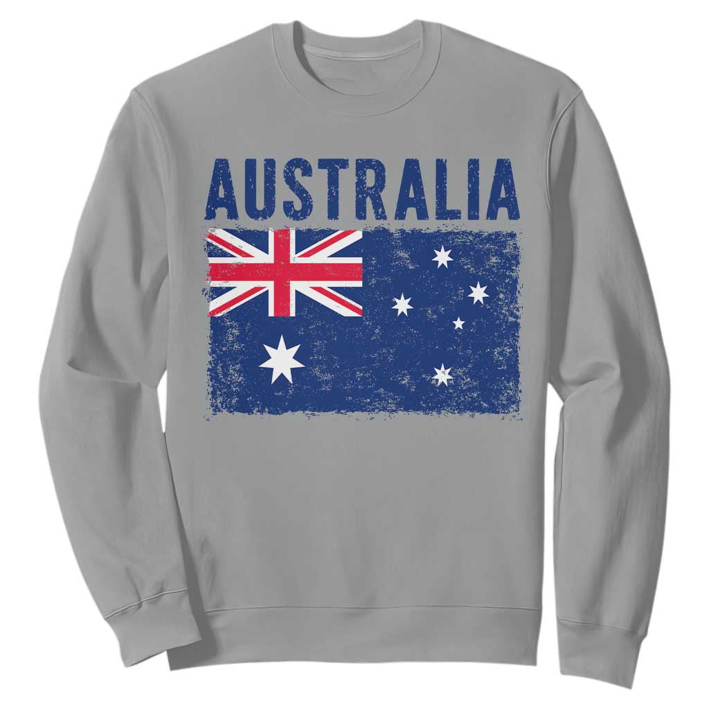 Vintage Australia Flag Sweatshirt Distressed Patriotic Country Pride Graphic TS10 Sport Gray Print Your Wear