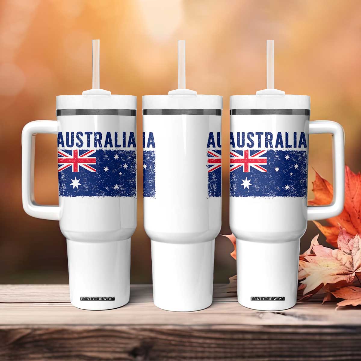 Vintage Australia Flag Tumbler With Handle Distressed Patriotic Country Pride Graphic TS10 Print Your Wear