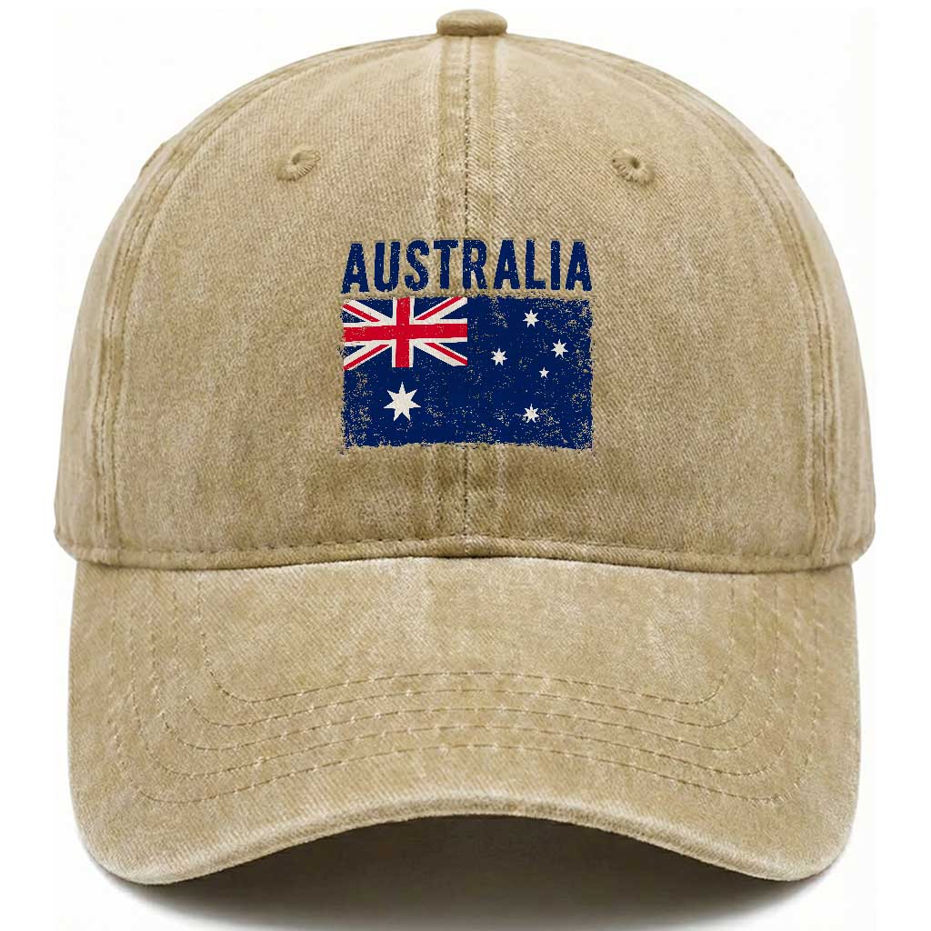 Vintage Australia Flag Washed Cotton Baseball Cap Distressed Patriotic Country Pride Graphic TS10 Print Your Wear