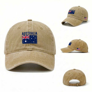 Vintage Australia Flag Washed Cotton Baseball Cap Distressed Patriotic Country Pride Graphic TS10 Washed Cap Universal Fit Khaki Print Your Wear