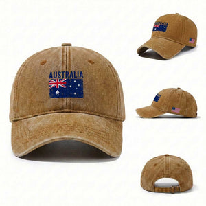 Vintage Australia Flag Washed Cotton Baseball Cap Distressed Patriotic Country Pride Graphic TS10 Washed Cap Universal Fit Yellow Ochre Print Your Wear