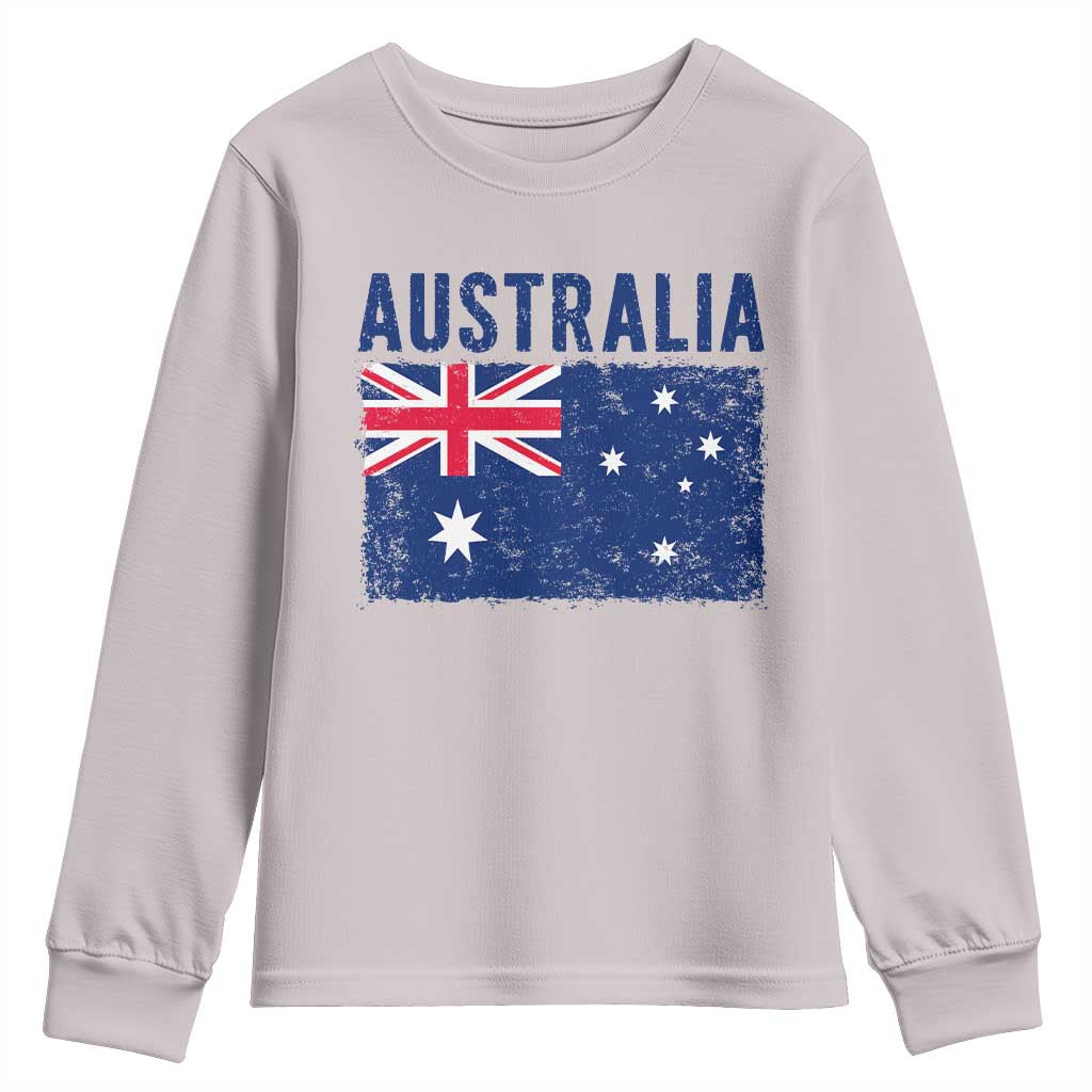Vintage Australia Flag Youth Sweatshirt Distressed Patriotic Country Pride Graphic TS10 Ice Gray Print Your Wear