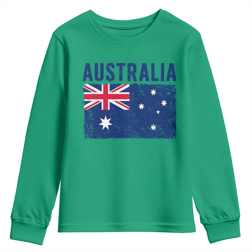 Vintage Australia Flag Youth Sweatshirt Distressed Patriotic Country Pride Graphic TS10 Irish Green Print Your Wear