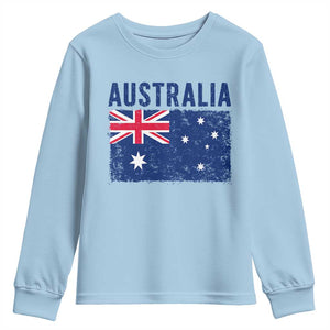 Vintage Australia Flag Youth Sweatshirt Distressed Patriotic Country Pride Graphic TS10 Light Blue Print Your Wear