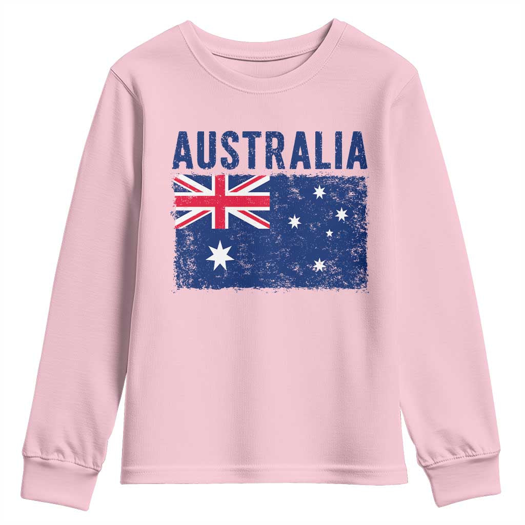 Vintage Australia Flag Youth Sweatshirt Distressed Patriotic Country Pride Graphic TS10 Light Pink Print Your Wear