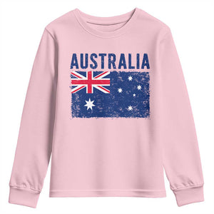 Vintage Australia Flag Youth Sweatshirt Distressed Patriotic Country Pride Graphic TS10 Light Pink Print Your Wear