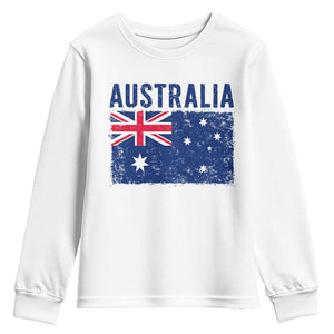 Vintage Australia Flag Youth Sweatshirt Distressed Patriotic Country Pride Graphic TS10 White Print Your Wear