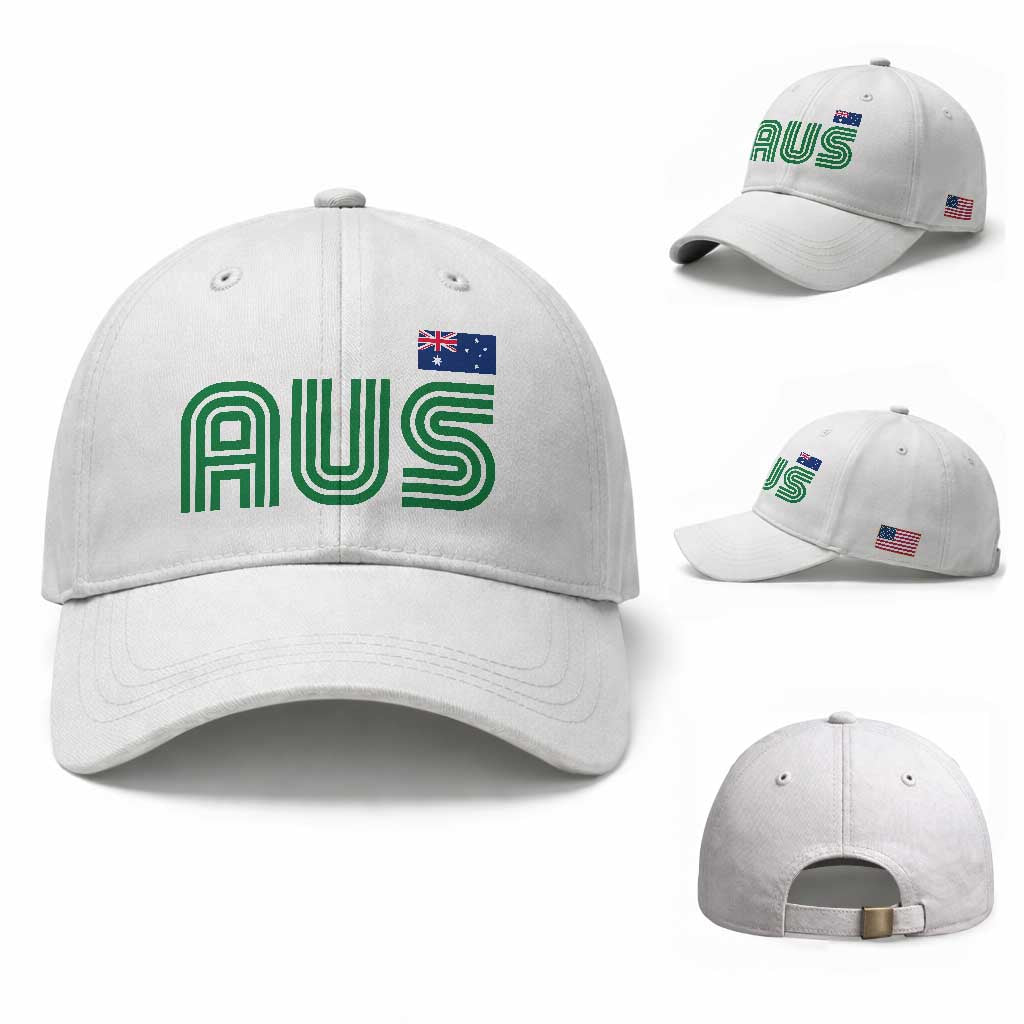 Retro Australia Baseball Cap AUS Green Australian Flag Country Pride Graphic TS10 Baseball Cap Universal Fit White Print Your Wear