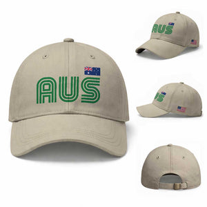 Retro Australia Baseball Cap AUS Green Australian Flag Country Pride Graphic TS10 Baseball Cap Universal Fit Beige Print Your Wear