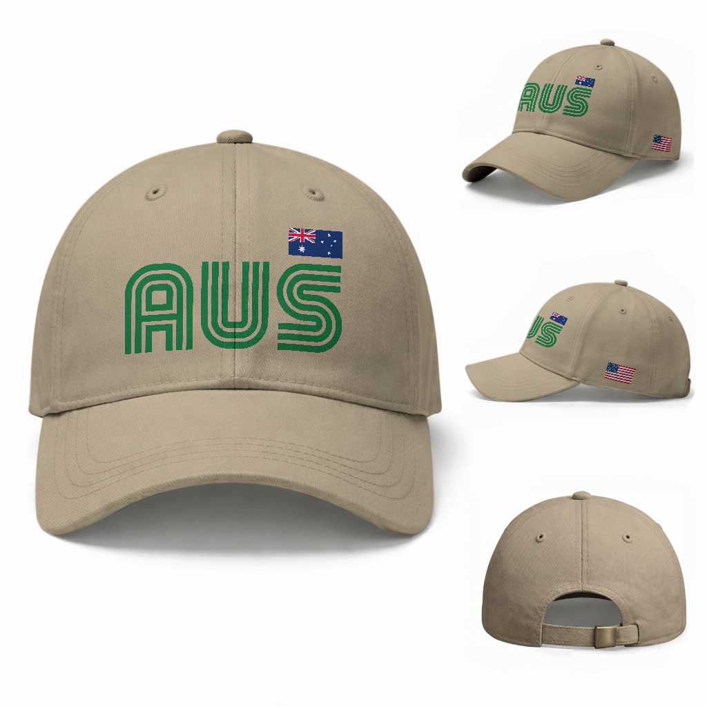 Retro Australia Baseball Cap AUS Green Australian Flag Country Pride Graphic TS10 Baseball Cap Universal Fit Khaki Print Your Wear
