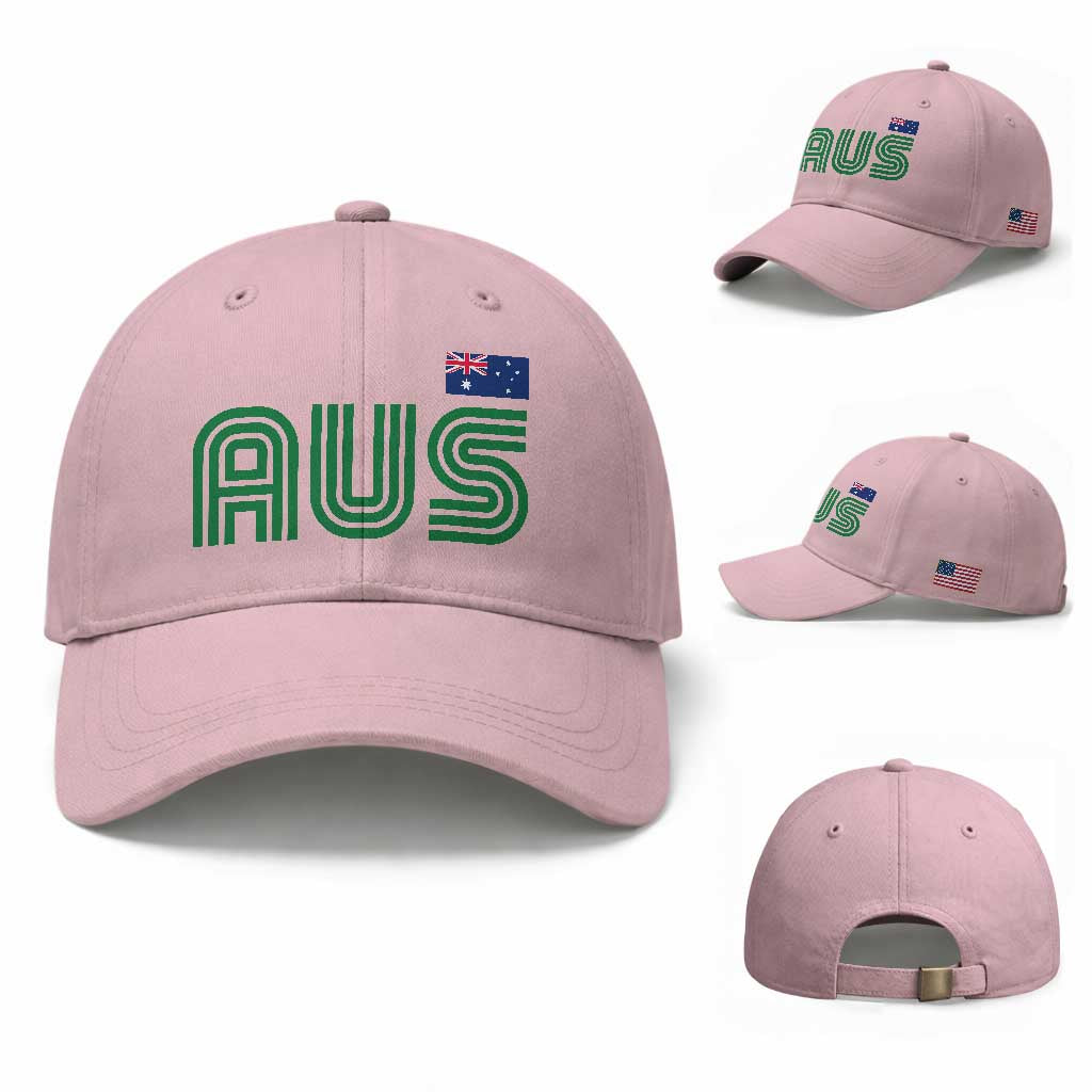 Retro Australia Baseball Cap AUS Green Australian Flag Country Pride Graphic TS10 Baseball Cap Universal Fit Light Pink Print Your Wear