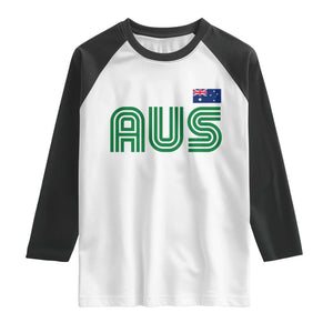 Retro Australia Raglan Shirt AUS Green Australian Flag Country Pride Graphic TS10 White Black Print Your Wear