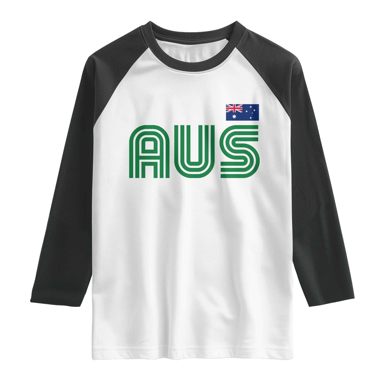 Retro Australia Raglan Shirt AUS Green Australian Flag Country Pride Graphic TS10 White Black Print Your Wear