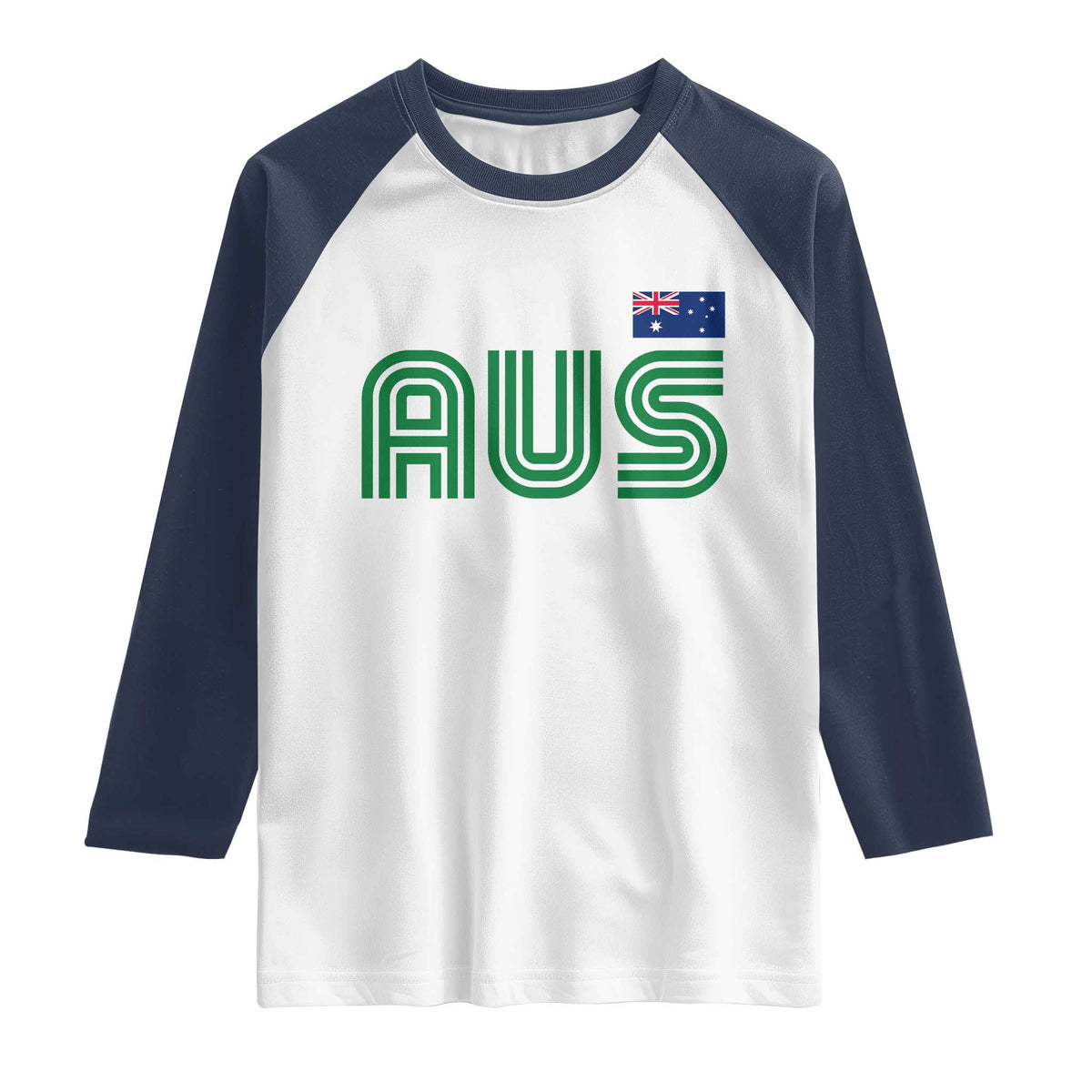 Retro Australia Raglan Shirt AUS Green Australian Flag Country Pride Graphic TS10 White Navy Print Your Wear