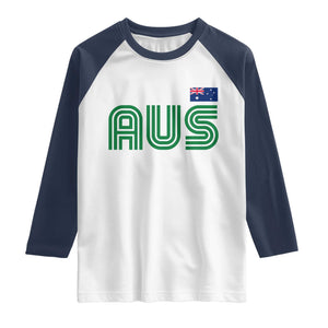 Retro Australia Raglan Shirt AUS Green Australian Flag Country Pride Graphic TS10 White Navy Print Your Wear