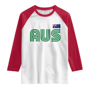 Retro Australia Raglan Shirt AUS Green Australian Flag Country Pride Graphic TS10 White Red Print Your Wear