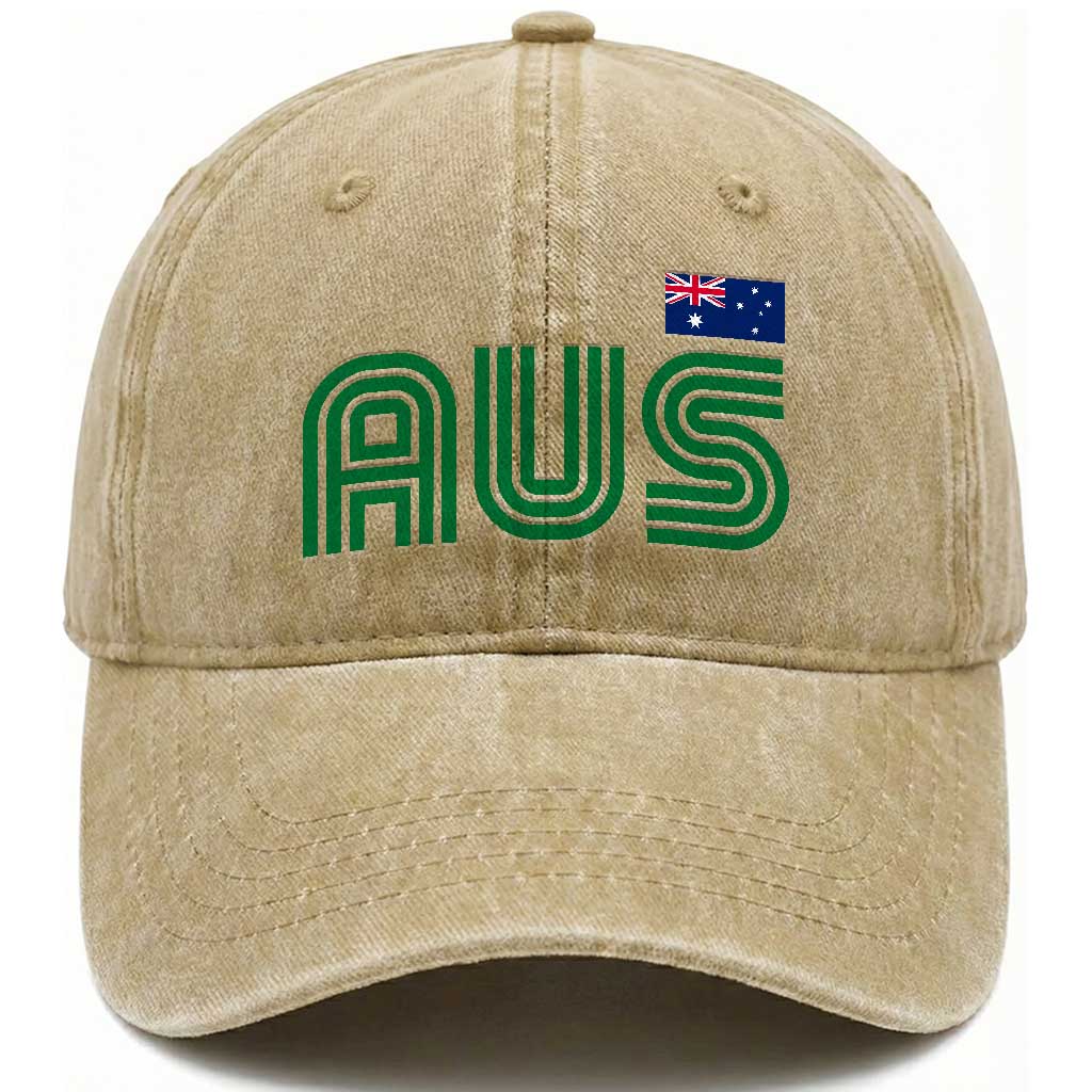 Retro Australia Washed Cotton Baseball Cap AUS Green Australian Flag Country Pride Graphic TS10 Print Your Wear