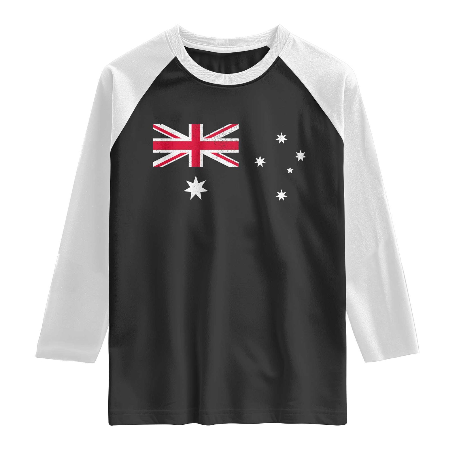 Vintage Australian Flag Raglan Shirt Australia Distressed Patriotic Southern Cross Country Pride Graphic TS10 Black White Print Your Wear