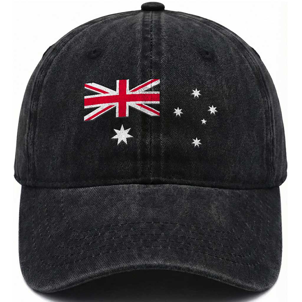 Vintage Australian Flag Washed Cotton Baseball Cap Australia Distressed Patriotic Southern Cross Country Pride Graphic TS10 Print Your Wear