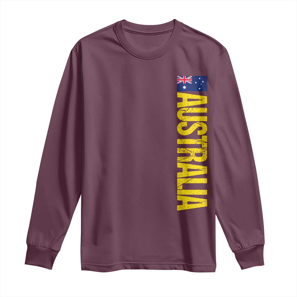 Australia Flag Long Sleeve Shirt Patriotic Country Pride Vertical Text Graphic TS10 Maroon Print Your Wear