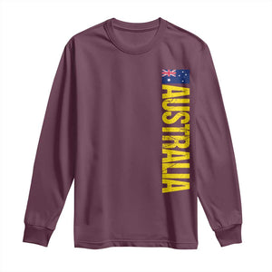 Australia Flag Long Sleeve Shirt Patriotic Country Pride Vertical Text Graphic TS10 Maroon Print Your Wear