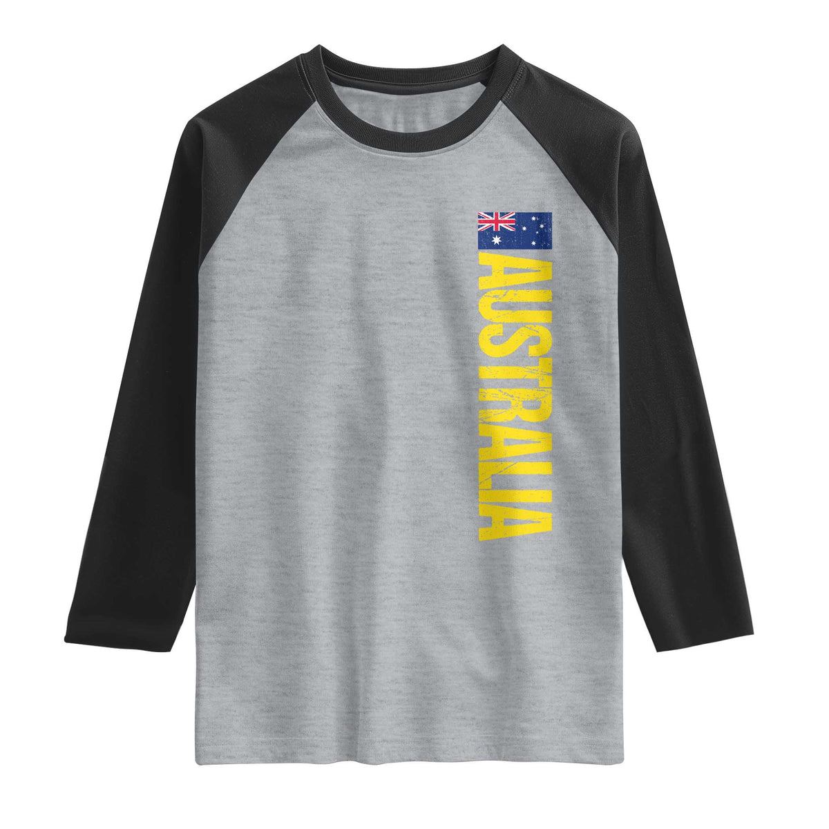 Australia Flag Raglan Shirt Patriotic Country Pride Vertical Text Graphic TS10 Heather Gray Black Print Your Wear