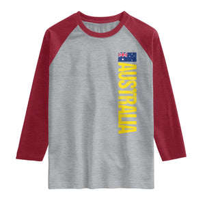 Australia Flag Raglan Shirt Patriotic Country Pride Vertical Text Graphic TS10 Heather Gray Heather Red Print Your Wear
