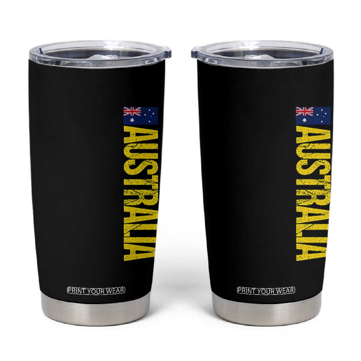 Australia Flag Tumbler Cup Patriotic Country Pride Vertical Text Graphic TS10 Black Print Your Wear