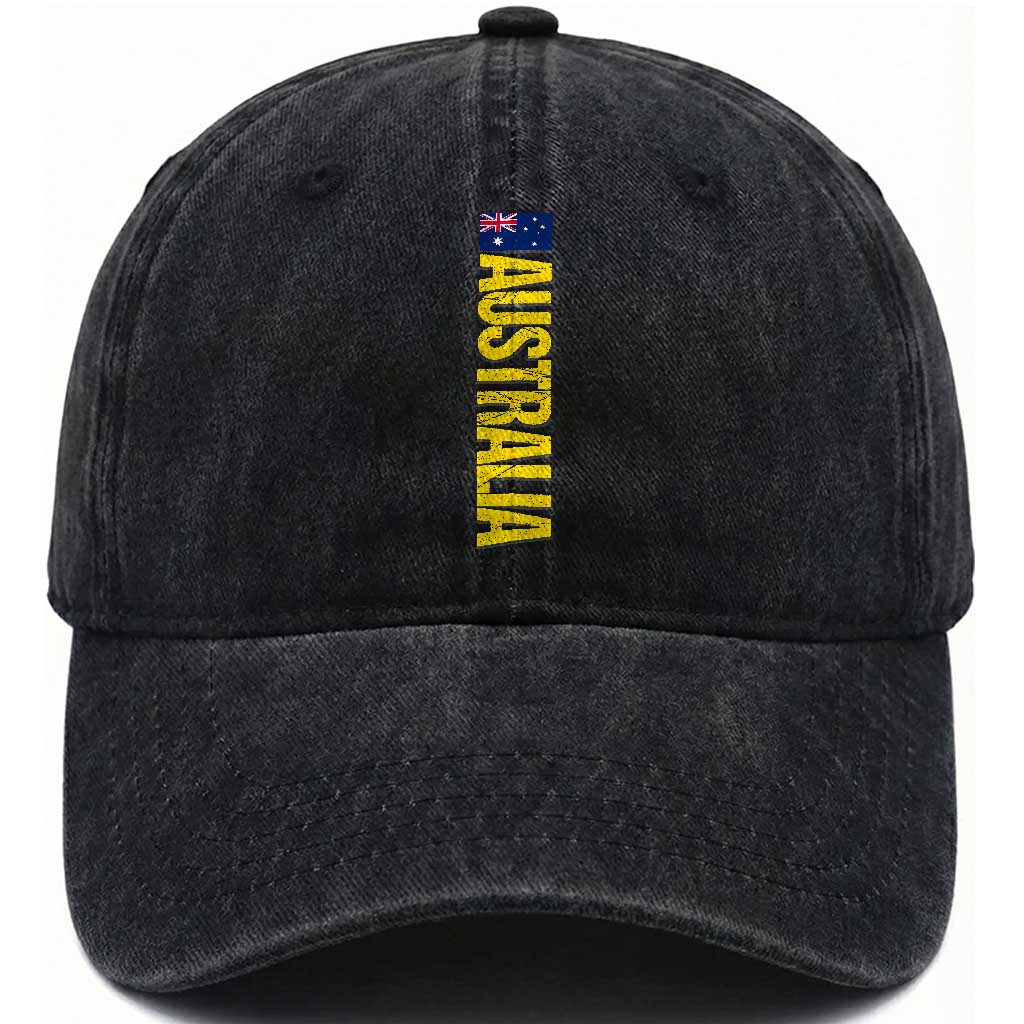 Australia Flag Washed Cotton Baseball Cap Patriotic Country Pride Vertical Text Graphic TS10 Print Your Wear