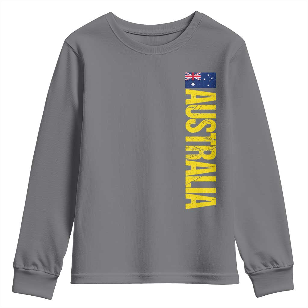 Australia Flag Youth Sweatshirt Patriotic Country Pride Vertical Text Graphic TS10 Charcoal Print Your Wear