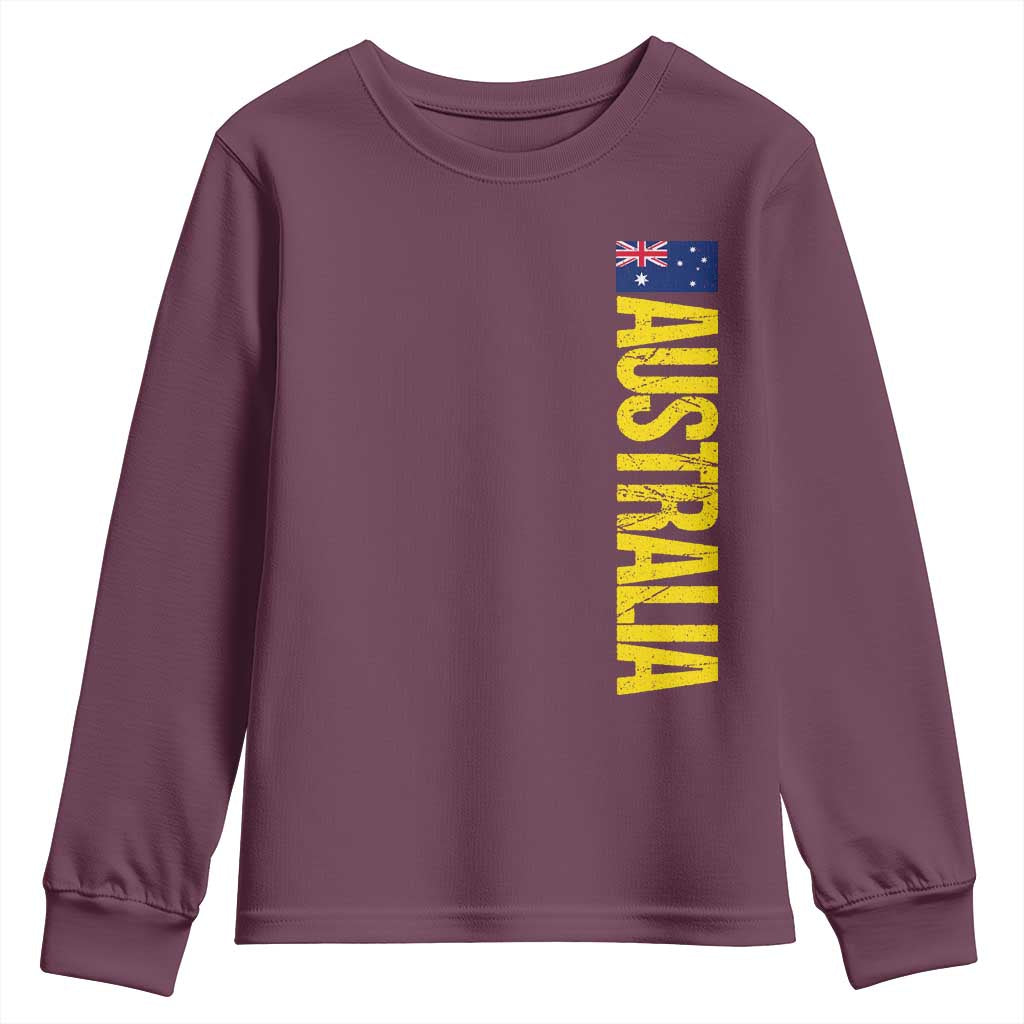 Australia Flag Youth Sweatshirt Patriotic Country Pride Vertical Text Graphic TS10 Maroon Print Your Wear