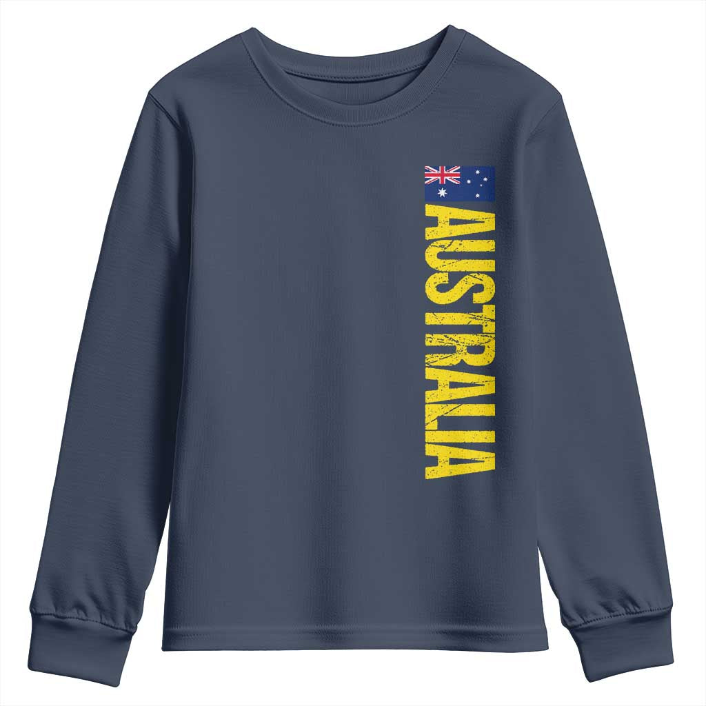 Australia Flag Youth Sweatshirt Patriotic Country Pride Vertical Text Graphic TS10 Navy Print Your Wear