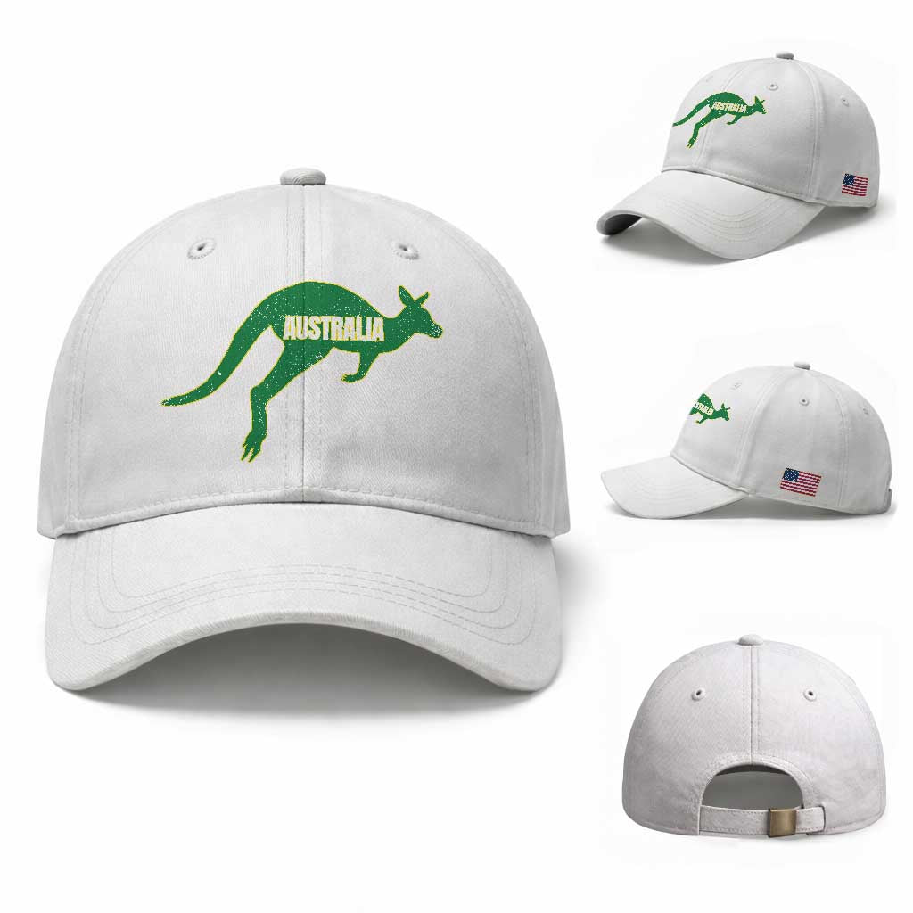 Vintage Kangaroo Australia Baseball Cap Patriotic Country Pride Graphic Aussie Roo Kangaroo TS10 Baseball Cap Universal Fit White Print Your Wear