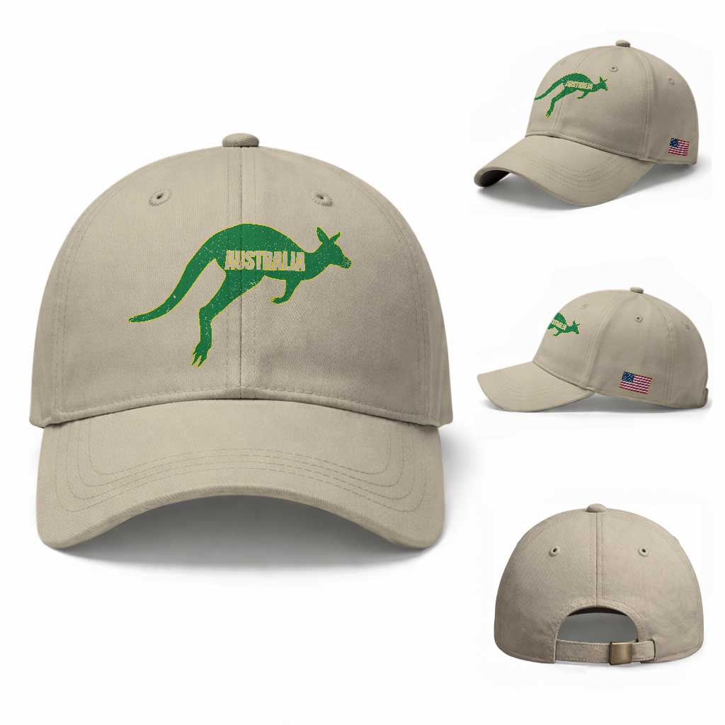 Vintage Kangaroo Australia Baseball Cap Patriotic Country Pride Graphic Aussie Roo Kangaroo TS10 Baseball Cap Universal Fit Beige Print Your Wear
