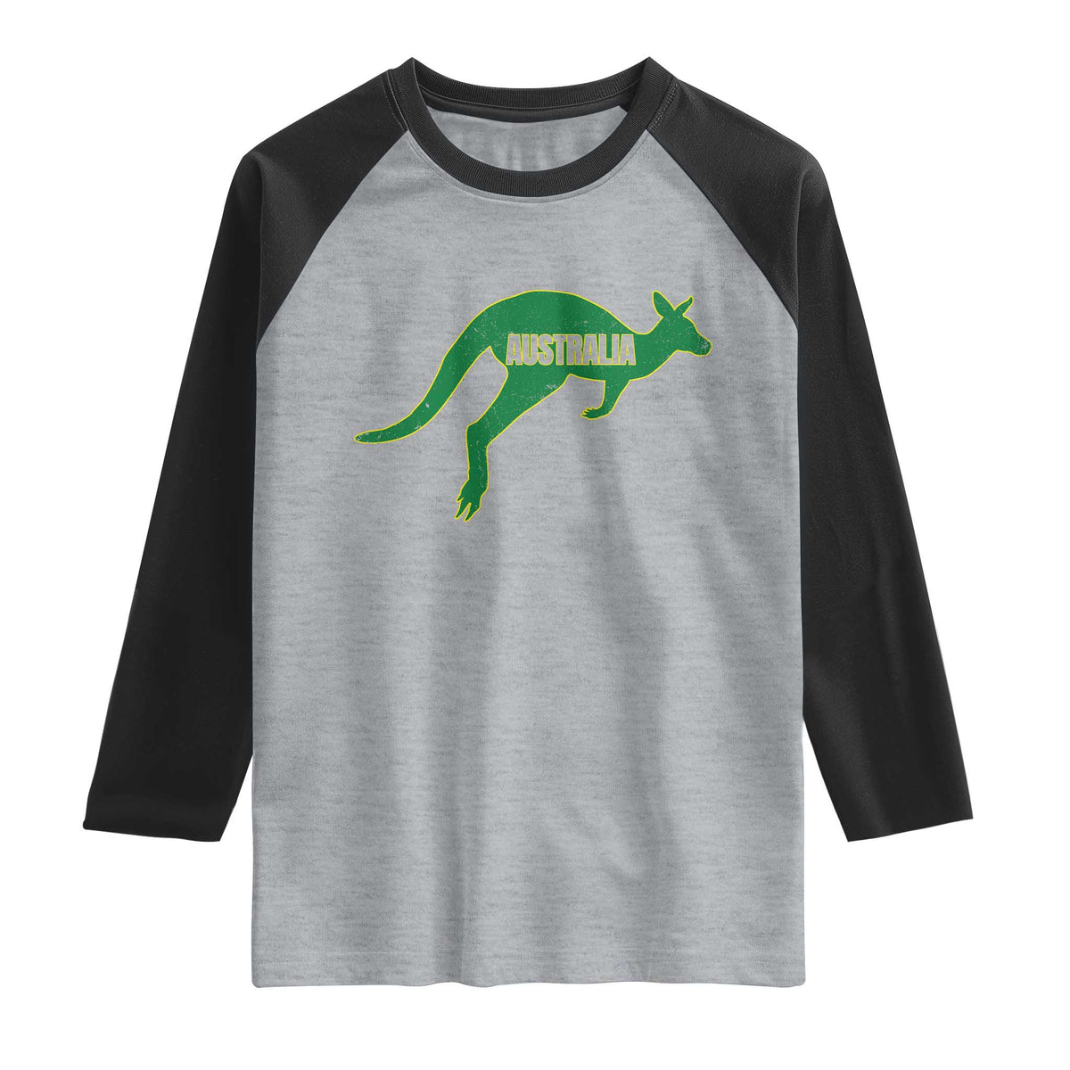 Vintage Kangaroo Australia Raglan Shirt Patriotic Country Pride Graphic Aussie Roo Kangaroo TS10 Heather Gray Black Print Your Wear
