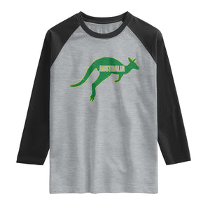 Vintage Kangaroo Australia Raglan Shirt Patriotic Country Pride Graphic Aussie Roo Kangaroo TS10 Heather Gray Black Print Your Wear