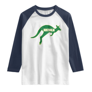 Vintage Kangaroo Australia Raglan Shirt Patriotic Country Pride Graphic Aussie Roo Kangaroo TS10 White Navy Print Your Wear
