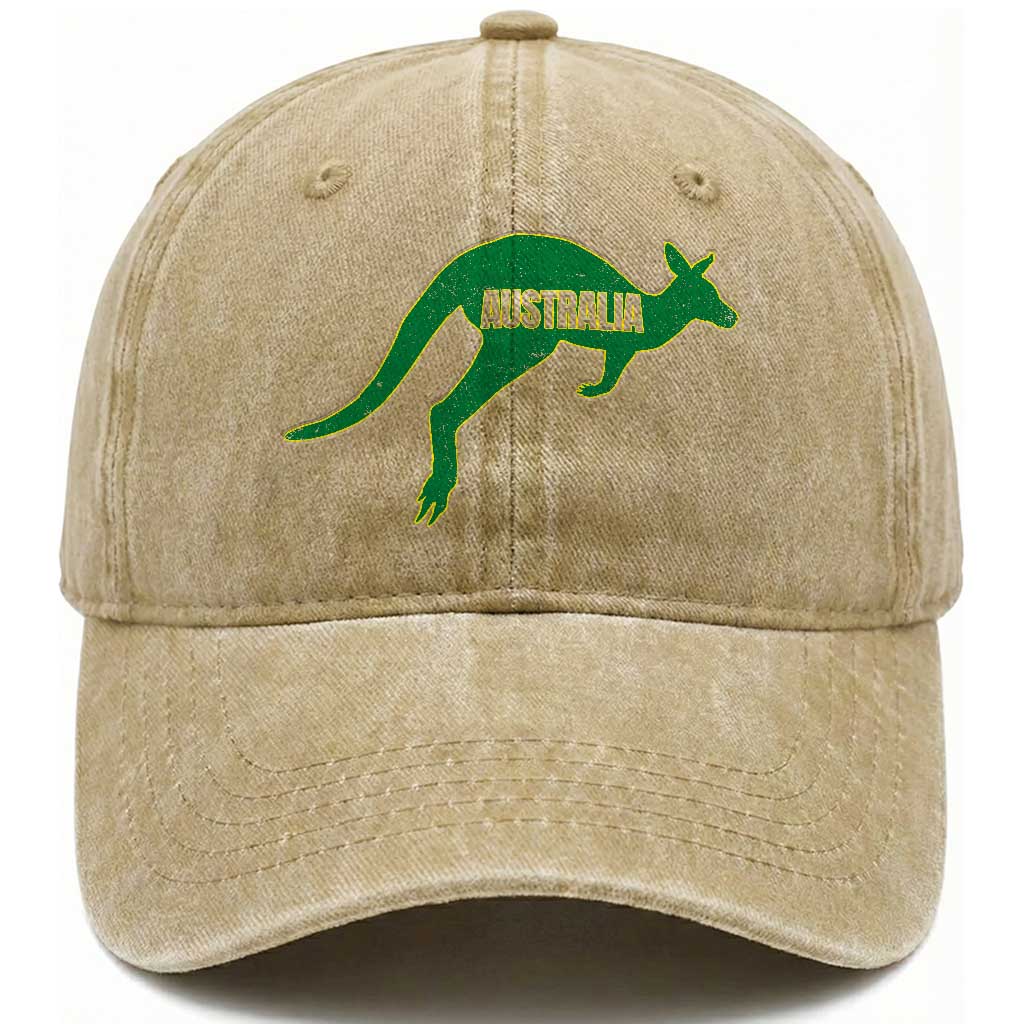 Vintage Kangaroo Australia Washed Cotton Baseball Cap Patriotic Country Pride Graphic Aussie Roo Kangaroo TS10 Print Your Wear