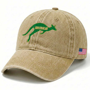 Vintage Kangaroo Australia Washed Cotton Baseball Cap Patriotic Country Pride Graphic Aussie Roo Kangaroo TS10 Print Your Wear