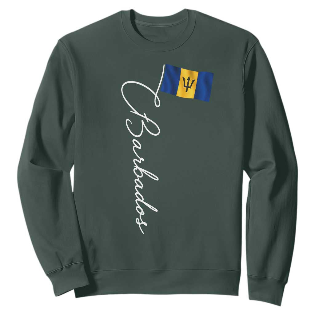 Barbados Flag Sweatshirt Elegant Barbados Pride Patriotic Island Heritage Gift TS10 Dark Forest Green Print Your Wear