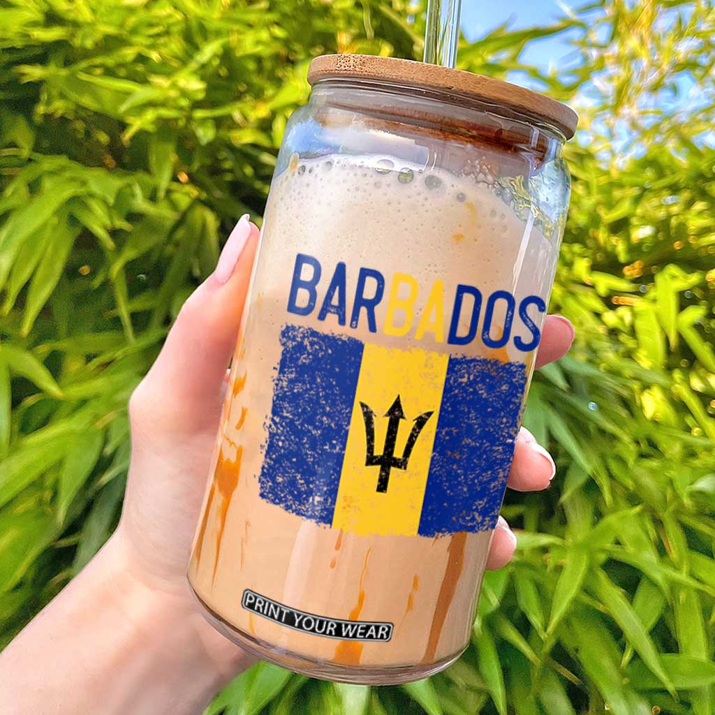 Vintage Distressed Barbados Flag Glass Can Bajan Caribbean Heritage Patriotic Pride Gift TS10 White Print Your Wear