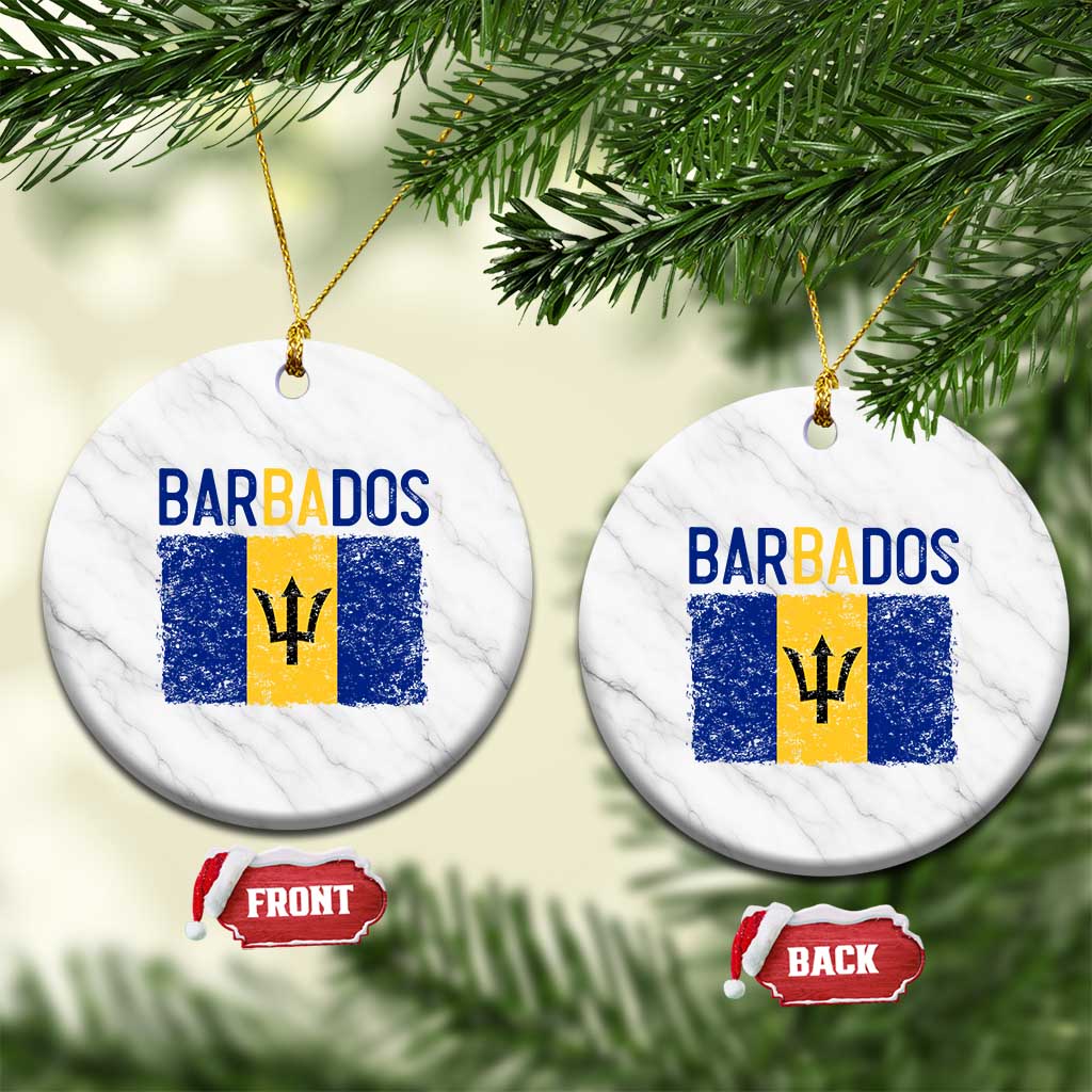 Vintage Distressed Barbados Flag Ceramic Ornament Bajan Caribbean Heritage Patriotic Pride Gift TS10 1pc White Marble Print Your Wear
