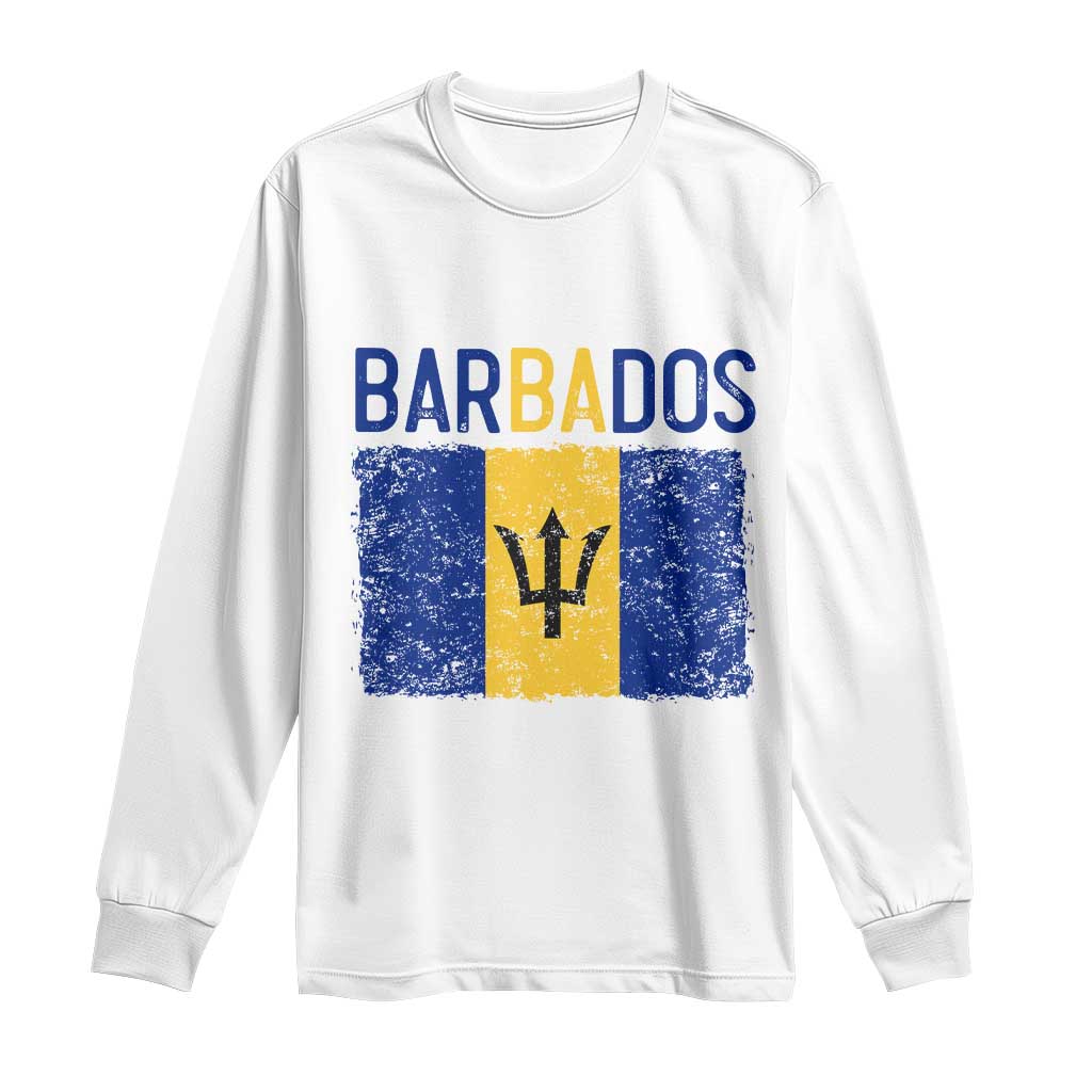 Vintage Distressed Barbados Flag Long Sleeve Shirt Bajan Caribbean Heritage Patriotic Pride Gift TS10 White Print Your Wear