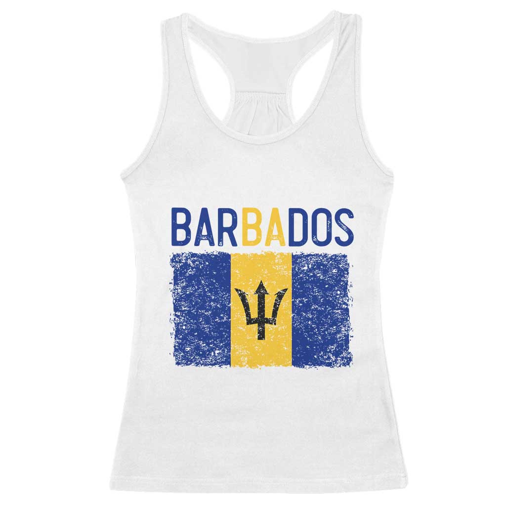 Vintage Distressed Barbados Flag Racerback Tank Top Bajan Caribbean Heritage Patriotic Pride Gift TS10 White Print Your Wear
