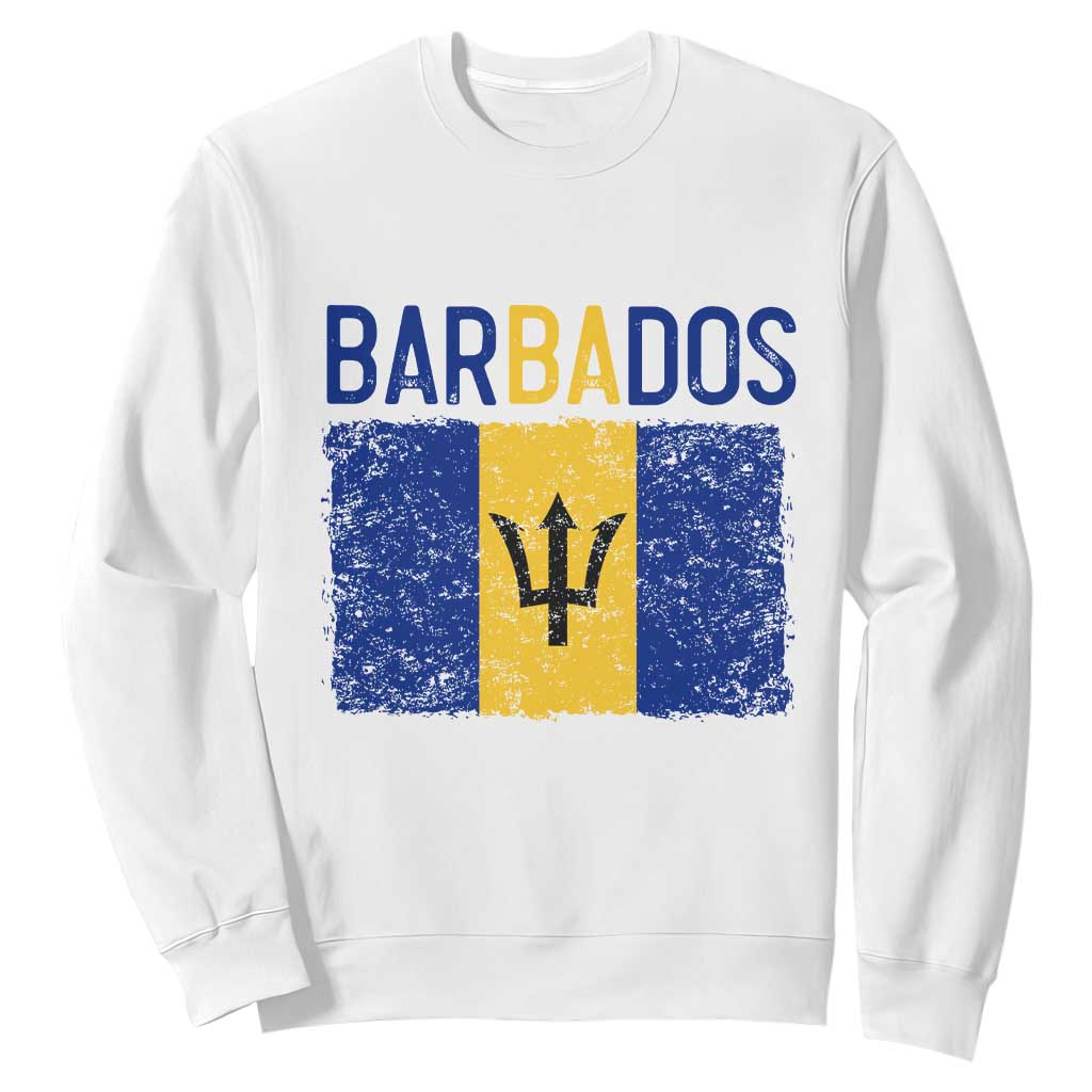 Vintage Distressed Barbados Flag Sweatshirt Bajan Caribbean Heritage Patriotic Pride Gift TS10 White Print Your Wear