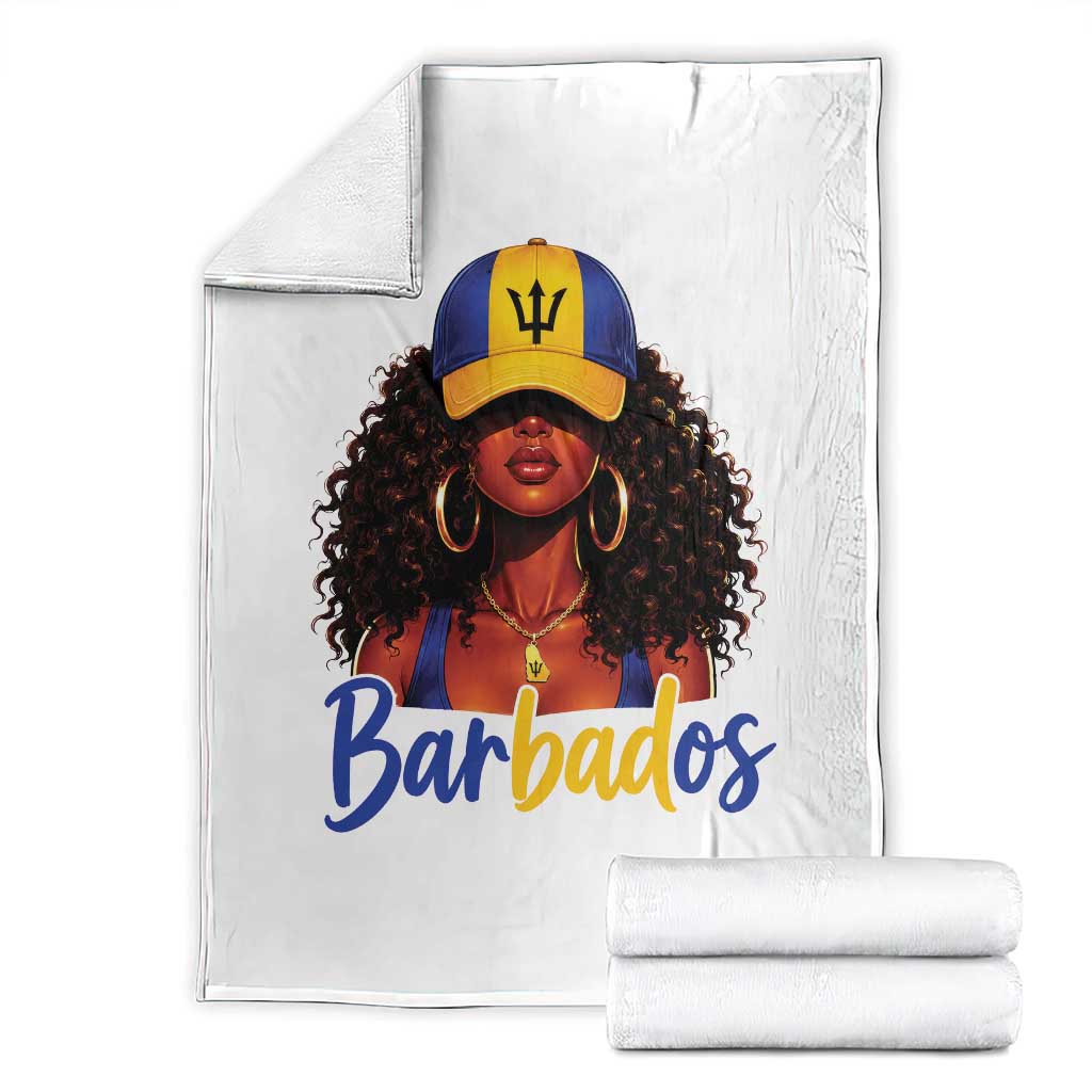 Bajan Girl Throw Blanket Barbados Flag Caribbean Heritage Pride Graphic Gift TS10 White Print Your Wear