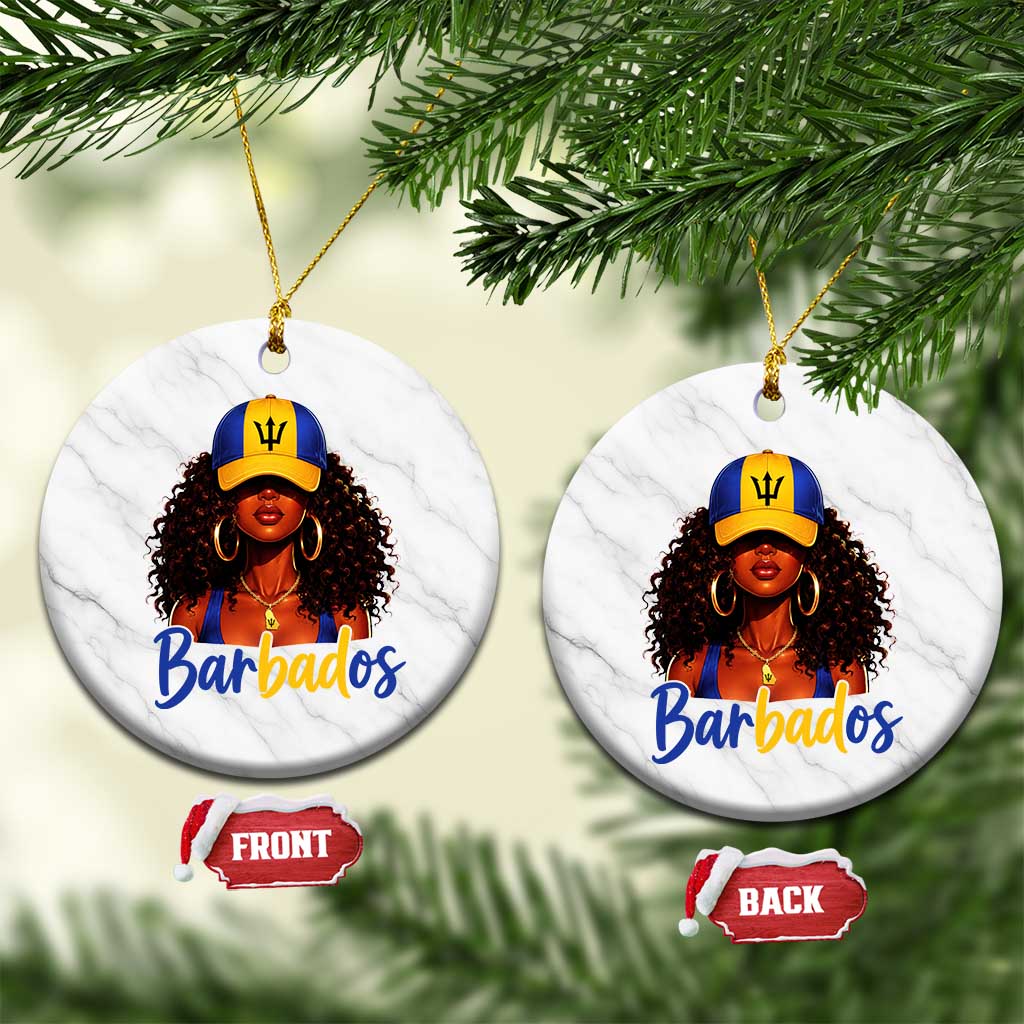 Bajan Girl Ceramic Ornament Barbados Flag Caribbean Heritage Pride Graphic Gift TS10 1pc White Marble Print Your Wear