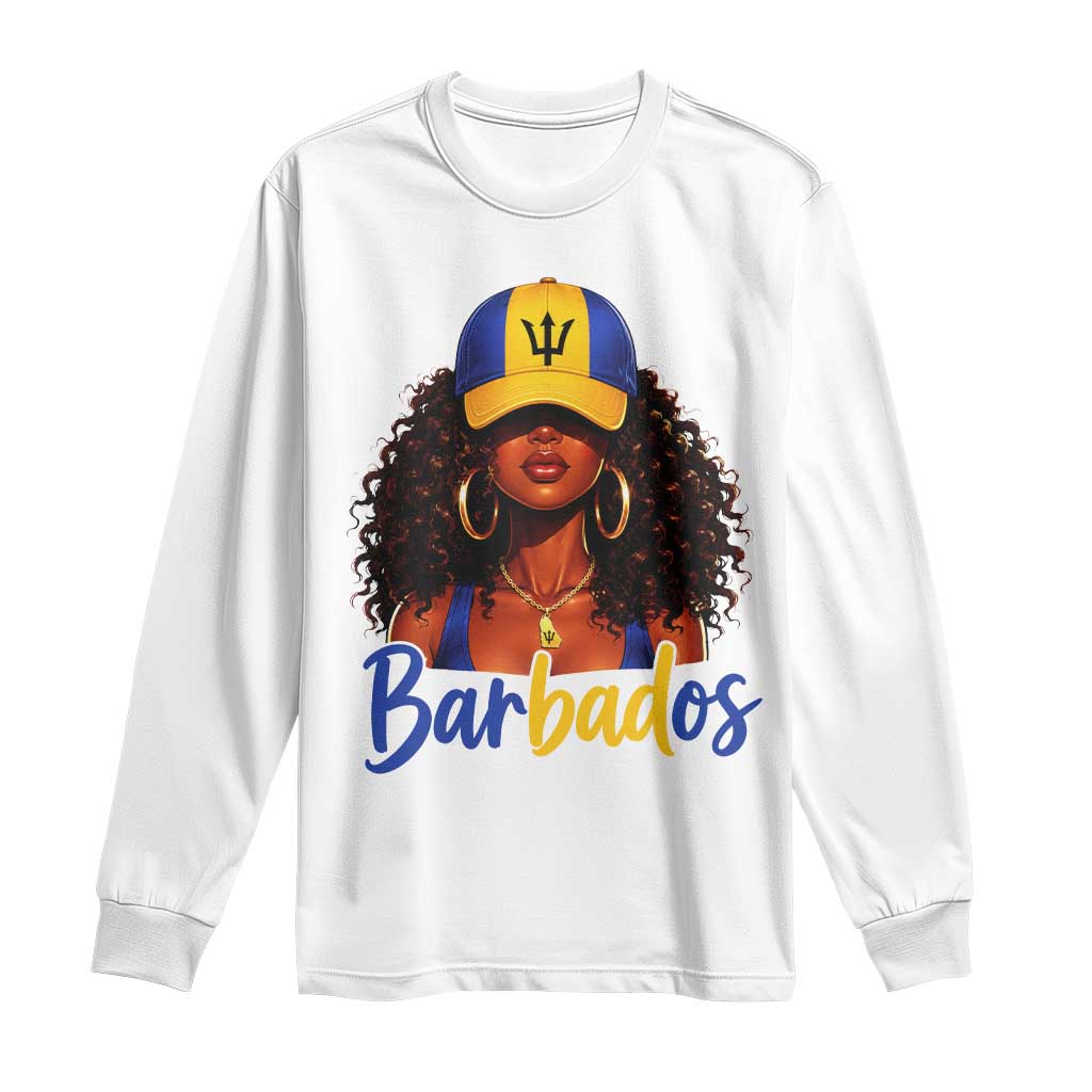 Bajan Girl Long Sleeve Shirt Barbados Flag Caribbean Heritage Pride Graphic Gift TS10 White Print Your Wear