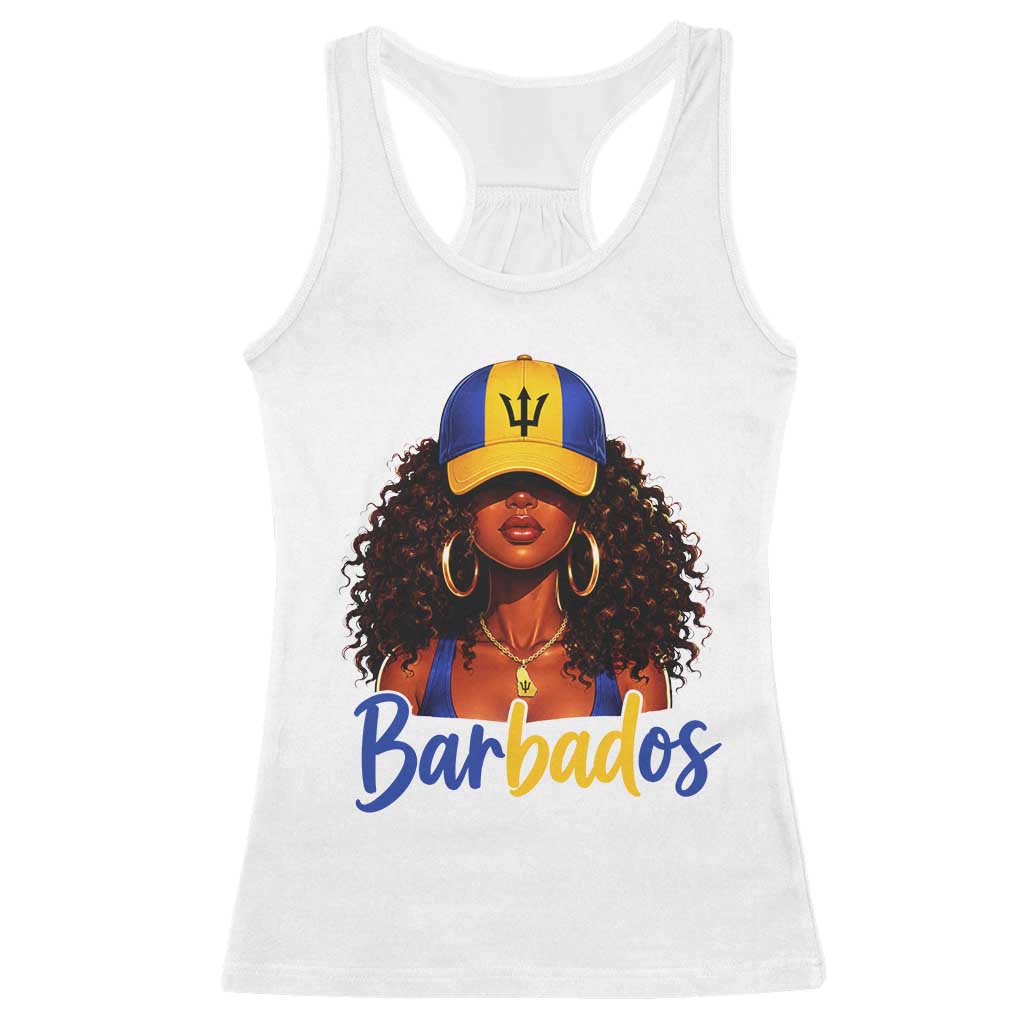 Bajan Girl Racerback Tank Top Barbados Flag Caribbean Heritage Pride Graphic Gift TS10 White Print Your Wear